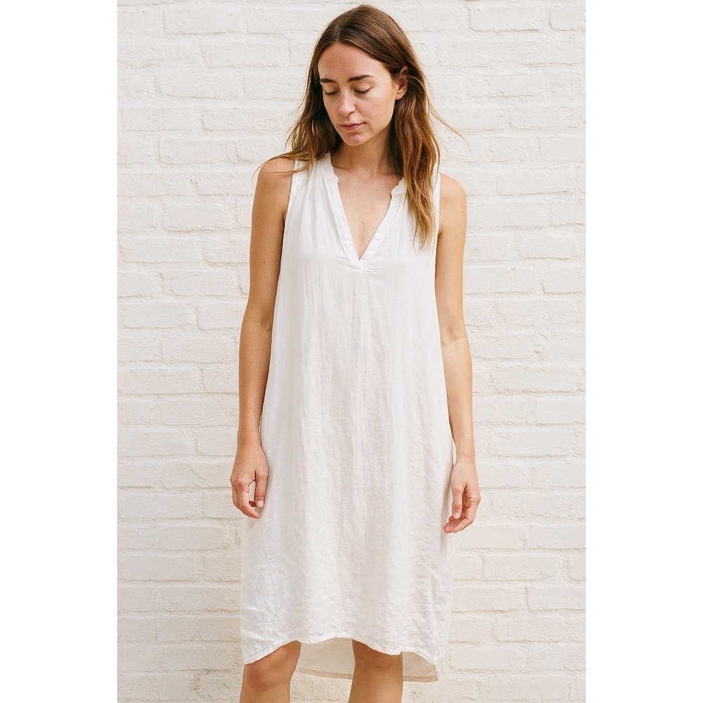 CP Shades Linen Dress Womens XS‎ Mini Tunic White V-Neck Beachy Lightweight